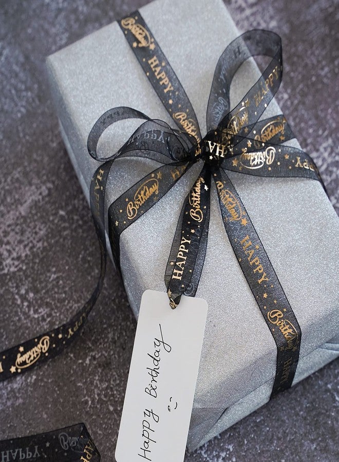 HUIHUANG Happy Birthday Ribbon Roll Gold Print Black Sheer Ribbon Gift Box Ribbon Party Decoration Gift Wrapping Organza Ribbon, Birthday Cake Ribbon (3/4 inch x 20 Yards) - Image 5